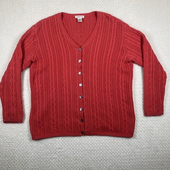 Talbots Sweaters - Vtg Talbots Pink Cable Knit Sweater Cardigan Button Up Women's Size M